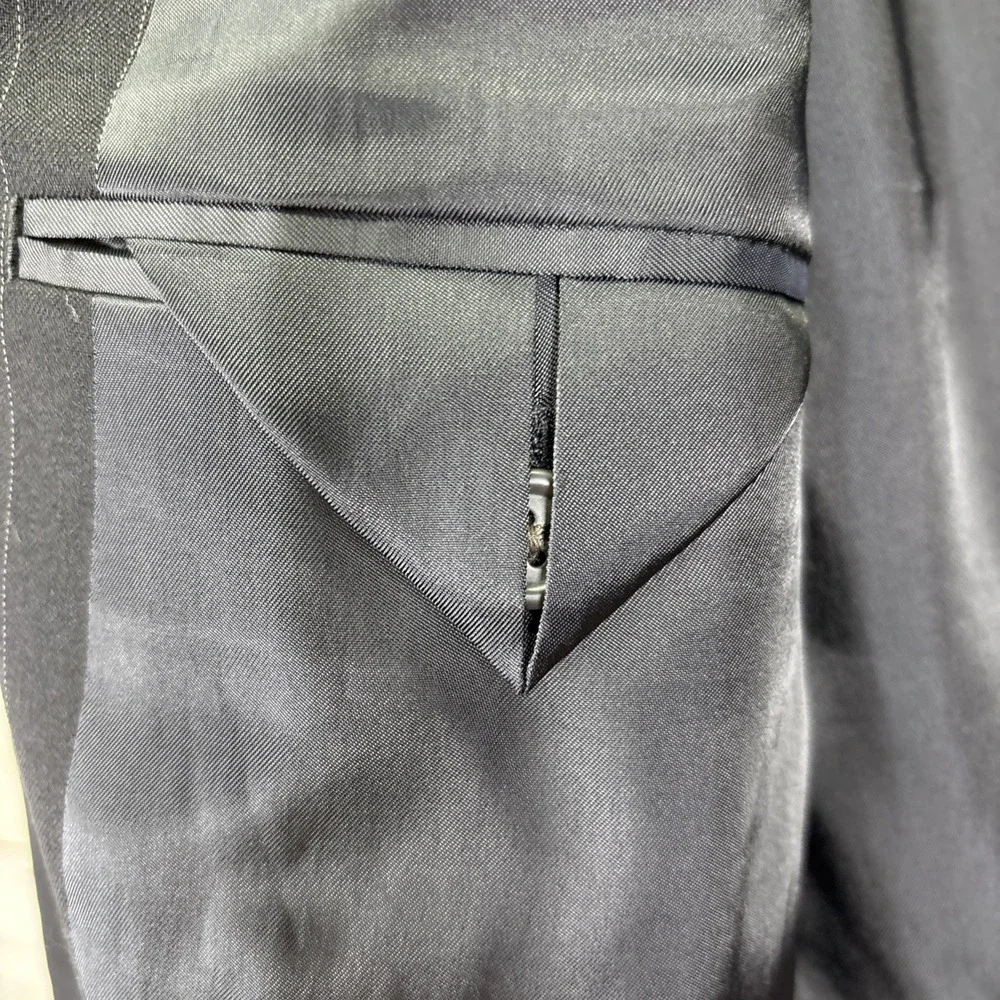 LAUREN Ralph Lauren Black Pinstripe 100% Wool 3 Button Summer Suit Jacket Sz 44L